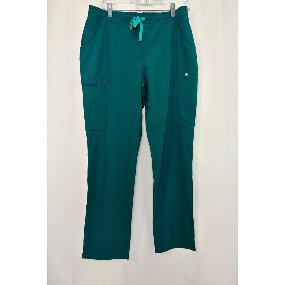 FIGS Technical Collection Scrub Pants Teal Green Cargo Pockets Drawstring M/P